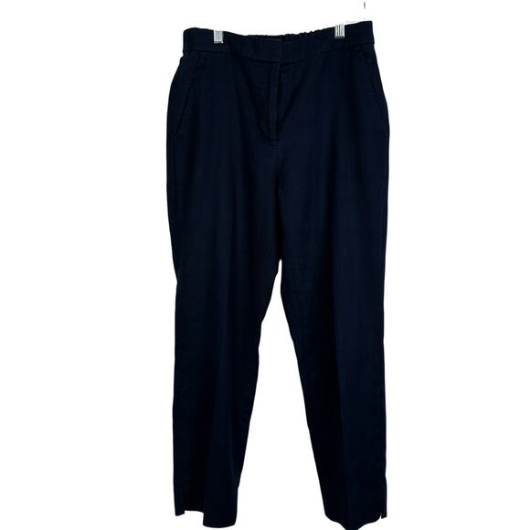 J Crew Easy Pants Womens Size 4 Navy Stretch Linen Trousers Ankle Preppy Comfort - Picture 1 of 11